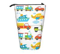 Luckily&Day Diversified transportation Print Vertical Retractable Pouch Novelty Standing Bag Pop Up Bag Unique Telescopic Pouch for Office Makeup, Black, One Size, Telescopic