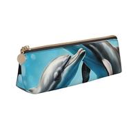 Luckily&Day Dolphins in Love Print Personalized Triangular Pouch Stylish Leather Cosmetic Organizer Compact zipper pouch, White, One Size, Stylish, White, One Size, Stylish
