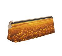 Luckily&Day Dreamlike Sunset Of A Sunflower Field Print Personalized Triangular Pouch Stylish Leather Cosmetic Organizer Compact zipper pouch, White, One Size, Stylish, White, One Size, Stylish