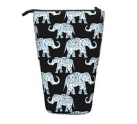 Luckily&Day Elephant-Blue Black Print Vertical Retractable Pouch Novelty Standing Bag Pop Up Bag Unique Telescopic Pouch for Office Makeup, Black, One Size, Telescopic