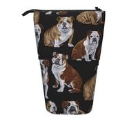 Luckily&Day English Bulldogs Print Vertical Retractable Pouch Novelty Standing Bag Pop Up Bag Unique Telescopic Pouch for Office Makeup, Black, One Size, Telescopic