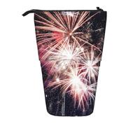 Luckily&Day Explosion Firework Print Vertical Retractable Pouch Novelty Standing Bag Pop Up Bag Unique Telescopic Pouch for Office Makeup, Black, One Size, Telescopic