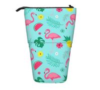 Luckily&Day Flamingo Ice Cream Fruit Print Vertical Retractable Pouch Novelty Standing Bag Pop Up Bag Unique Telescopic Pouch for Office Makeup, Black, One Size, Telescopic