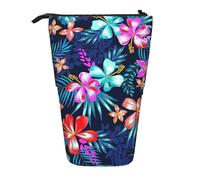 Luckily&Day Floral blue Print Vertical Retractable Pouch Novelty Standing Bag Pop Up Bag Unique Telescopic Pouch for Office Makeup, Black, One Size, Telescopic