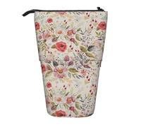 Luckily&Day flower leaf Print Vertical Retractable Pouch Novelty Standing Bag Pop Up Bag Unique Telescopic Pouch for Office Makeup, Black, One Size, Telescopic
