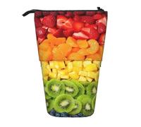 Luckily&Day Fruit Rainbow Print Vertical Retractable Pouch Novelty Standing Bag Pop Up Bag Unique Telescopic Pouch for Office Makeup, Black, One Size, Telescopic
