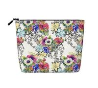 Luckily&Day Garden Wildflowers Birds Print Cosmetic Bag for Women Makeup Bag Fashion Travel Bag with Large Storage Gifts For Women, Black, One Size, Black, One Size
