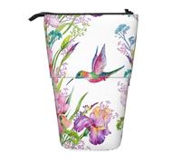 Luckily&Day garden with birds and flowers Print Vertical Retractable Pouch Novelty Standing Bag Pop Up Bag Unique Telescopic Pouch for Office Makeup, Black, One Size, Telescopic