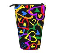 Luckily&Day Gay Pride Rainbow Print Vertical Retractable Pouch Novelty Standing Bag Pop Up Bag Unique Telescopic Pouch for Office Makeup, Black, One Size, Telescopic