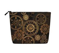 Luckily&Day Gears Clock Bronze Century Print Cosmetic Bag for Women Makeup Bag Fashion Travel Bag with Large Storage Gifts For Women, Black, One Size, Black, One Size