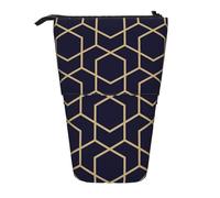 Luckily&Day Geometric Lines Print Vertical Retractable Pouch Novelty Standing Bag Pop Up Bag Unique Telescopic Pouch for Office Makeup, Black, One Size, Telescopic