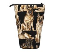 Luckily&Day German shepherd dog Print Vertical Retractable Pouch Novelty Standing Bag Pop Up Bag Unique Telescopic Pouch for Office Makeup, Black, One Size, Telescopic