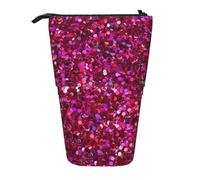 Luckily&Day Glitter red Print Vertical Retractable Pouch Novelty Standing Bag Pop Up Bag Unique Telescopic Pouch for Office Makeup, Black, One Size, Telescopic