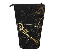 Luckily&Day Gold Black Wallpaper Print Vertical Retractable Pouch Novelty Standing Bag Pop Up Bag Unique Telescopic Pouch for Office Makeup, Black, One Size, Telescopic