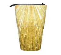 Luckily&Day Gold Bling Print Vertical Retractable Pouch Novelty Standing Bag Pop Up Bag Unique Telescopic Pouch for Office Makeup, Black, One Size, Telescopic