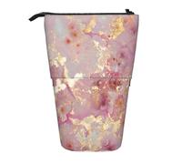 Luckily&Day Gold Marble Texture Print Vertical Retractable Pouch Novelty Standing Bag Pop Up Bag Unique Telescopic Pouch for Office Makeup, Black, One Size, Telescopic