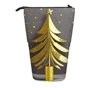 Luckily&Day Golden Christmas Tree Print Vertical Retractable Pouch Novelty Standing Bag Pop Up Bag Unique Telescopic Pouch for Office Makeup, Black, One Size, Telescopic