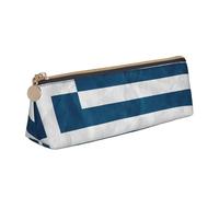 Luckily&Day greek flag Print Personalized Triangular Pouch Unique Leather Cosmetic Organizer Compact zipper pouch, White, One Size, Stylish, White, One Size, Stylish
