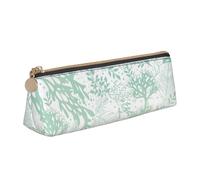 Luckily&Day Green Sea Blue Seaweed Print Personalized Triangular Pouch Stylish Leather Cosmetic Organizer Compact zipper pouch, White, One Size, Stylish, White, One Size, Stylish