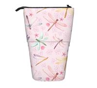 Luckily&Day Hand painted dragonfly Print Vertical Retractable Pouch Novelty Standing Bag Pop Up Bag Unique Telescopic Pouch for Office Makeup, Black, One Size, Telescopic