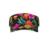 Luckily&Day Hawaiian Flower Print Adult Sunscreen Visor Cap Visor Hats Empty Top Baseball Sun Cap for Beach Outdoor Travel Black, Black, M