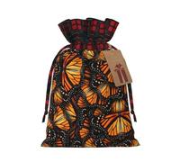 Luckily&Day Heaps of Orange Monarch Butterflies print Christmas Drawstring Gift Bag for Party Festival Funny Reusable Canvas Bag,1 Piec Small