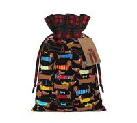 Luckily&Day I Love My Dog Dachshunds print Christmas Drawstring Gift Bag for Party Festival Funny Reusable Canvas Bag,1 Piec, Black, Medium
