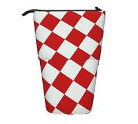 Luckily&Day Lattice Grid Red Romance Print Vertical Retractable Pouch Novelty Standing Bag Pop Up Bag Unique Telescopic Pouch for Office Makeup, Black, One Size, Telescopic