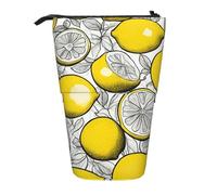 Luckily&Day Lemon Fruit Print Vertical Retractable Pouch Novelty Standing Bag Pop Up Bag Unique Telescopic Pouch for Office Makeup, Black, One Size, Telescopic