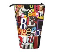 Luckily&Day Letter and number Print Vertical Retractable Pouch Novelty Standing Bag Pop Up Bag Unique Telescopic Pouch for Office Makeup, Black, One Size, Telescopic