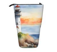 Luckily&Day Lighthouse Print Vertical Retractable Pouch Novelty Standing Bag Pop Up Bag Unique Telescopic Pouch for Office Makeup, Black, One Size, Telescopic