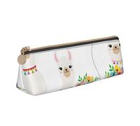 Luckily&Day Llama Print Personalized Triangular Pouch Stylish Leather Cosmetic Organizer Compact zipper pouch, White, One Size, Stylish