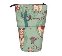 Luckily&Day Llamas Print Vertical Retractable Pouch Novelty Standing Bag Pop Up Bag Unique Telescopic Pouch for Office Makeup, Black, One Size, Telescopic
