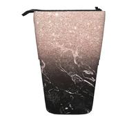 Luckily&Day Marble Color Rose Gold Print Vertical Retractable Pouch Novelty Standing Bag Pop Up Bag Unique Telescopic Pouch for Office Makeup, Black, One Size, Telescopic