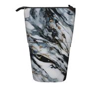 Luckily&Day marble Print Vertical Retractable Pouch Novelty Standing Bag Pop Up Bag Unique Telescopic Pouch for Office Makeup, Black, One Size, Telescopic