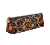 Luckily&Day Medallion Multi Print Personalized Triangular Pouch Stylish Leather Cosmetic Organizer Compact zipper pouch, White, One Size, Stylish, White, One Size, Stylish