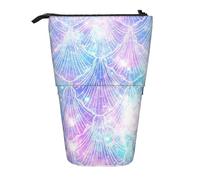 Luckily&Day Mermaid Scale Print Vertical Retractable Pouch Novelty Standing Bag Pop Up Bag Unique Telescopic Pouch for Office Makeup, Black, One Size, Telescopic