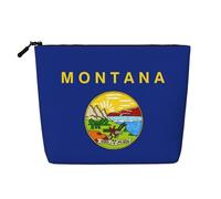 Luckily&Day Montana State Flag Print Cosmetic Bag for Women Makeup Bag Fashion Travel Bag with Large Storage Gifts For Women, Black, One Size, Black, One Size