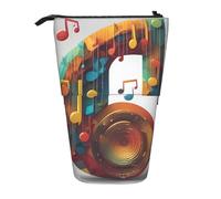 Luckily&Day Music Note Print Vertical Retractable Pouch Novelty Standing Bag Pop Up Bag Unique Telescopic Pouch for Office Makeup, Black, One Size, Telescopic