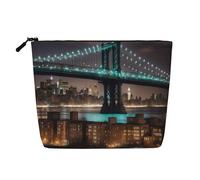 Luckily&Day New York Bridge Night Print Cosmetic Bag for Women Makeup Bag Fashion Travel Bag with Large Storage Gifts For Women, Black, One Size, Black, One Size