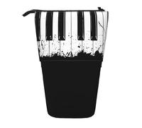 Luckily&Day Piano Print Vertical Retractable Pouch Novelty Standing Bag Pop Up Bag Unique Telescopic Pouch for Office Makeup, Black, One Size, Telescopic