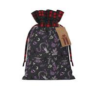 Luckily&Day Purple Black Goth Spooky print Christmas Drawstring Gift Bag for Party Festival Funny Reusable Canvas Bag,1 Piec