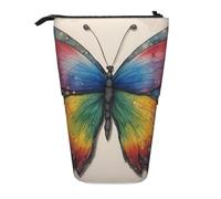 Luckily&Day Rainbow Butterfly Print Vertical Retractable Pouch Novelty Standing Bag Pop Up Bag Unique Telescopic Pouch for Office Makeup, Black, One Size, Telescopic