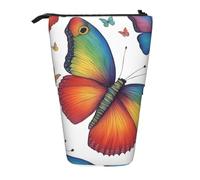 Luckily&Day Rainbow Butterfly Print Vertical Retractable Pouch Novelty Standing Bag Pop Up Bag Unique Telescopic Pouch for Office Makeup, Black, One Size, Telescopic