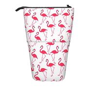 Luckily&Day Red flamingo Print Vertical Retractable Pouch Novelty Standing Bag Pop Up Bag Unique Telescopic Pouch for Office Makeup, Black, One Size, Telescopic
