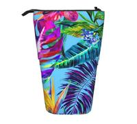 Luckily&Day Red flower tropical plant Print Vertical Retractable Pouch Novelty Standing Bag Pop Up Bag Unique Telescopic Pouch for Office Makeup, Black, One Size, Telescopic