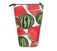Luckily&Day Red Watermelon Print Vertical Retractable Pouch Novelty Standing Bag Pop Up Bag Unique Telescopic Pouch for Office Makeup, Black, One Size, Telescopic