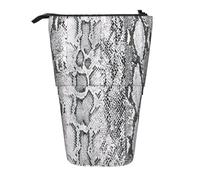 Luckily&Day snake skin black and white Print Vertical Retractable Pouch Novelty Standing Bag Pop Up Bag Unique Telescopic Pouch for Office Makeup, Black, One Size, Telescopic