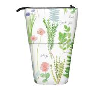 Luckily&Day Springtime Herb Garden Print Vertical Retractable Pouch Novelty Standing Bag Pop Up Bag Unique Telescopic Pouch for Office Makeup, Black, One Size, Telescopic