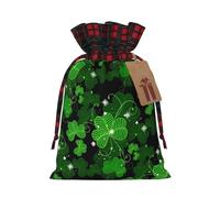 Luckily&Day St Patricks Day Leaves print Christmas Drawstring Gift Bag for Party Festival Funny Reusable Canvas Bag,1 Piec